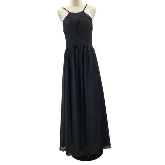 FORMAL PROM SZ 10 L Black Sleeveless Pleated Halter Lace Up Maxi Dress NEW B91 - Picture 1 of 7